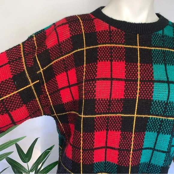 v i n t a g e :: Oversized Plaid Longline Tartan Slouchy Knit Sweater